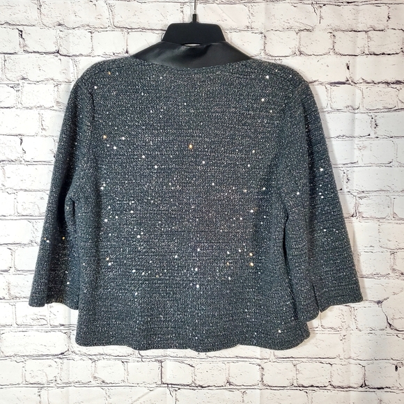 Elie Tahari Jacket Collared Blazer Silver Gray Shimmer Sequine Size L - Picture 6 of 9